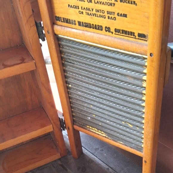 Vtg Dubl Handi Bicentennial Washboard Farmhouse Country Folk Art Wall Cabinet - Picture 3 of 6